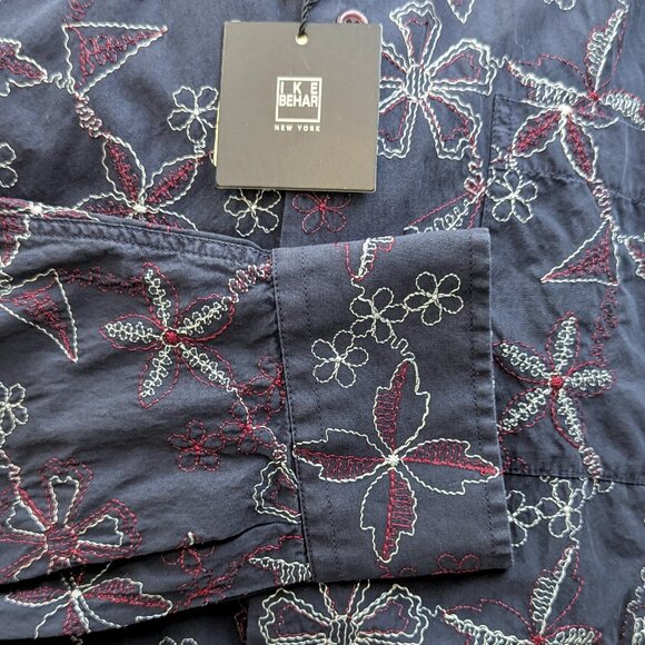 Ike Behar NWT Size L Deep Purple Eggplant Color Embroidered Button Down Shirt - Picture 5 of 8